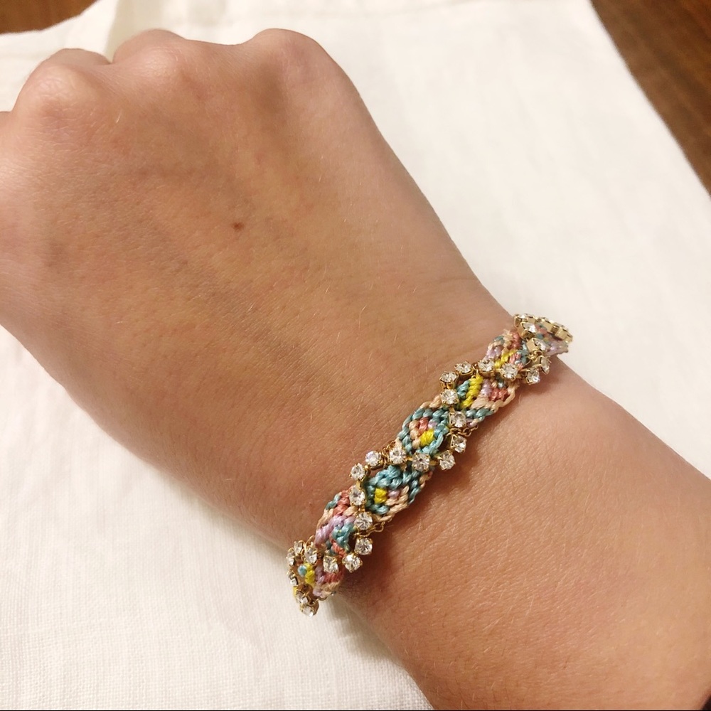 Multicolored Woven Pull-Tie Bracelet with Diamonds